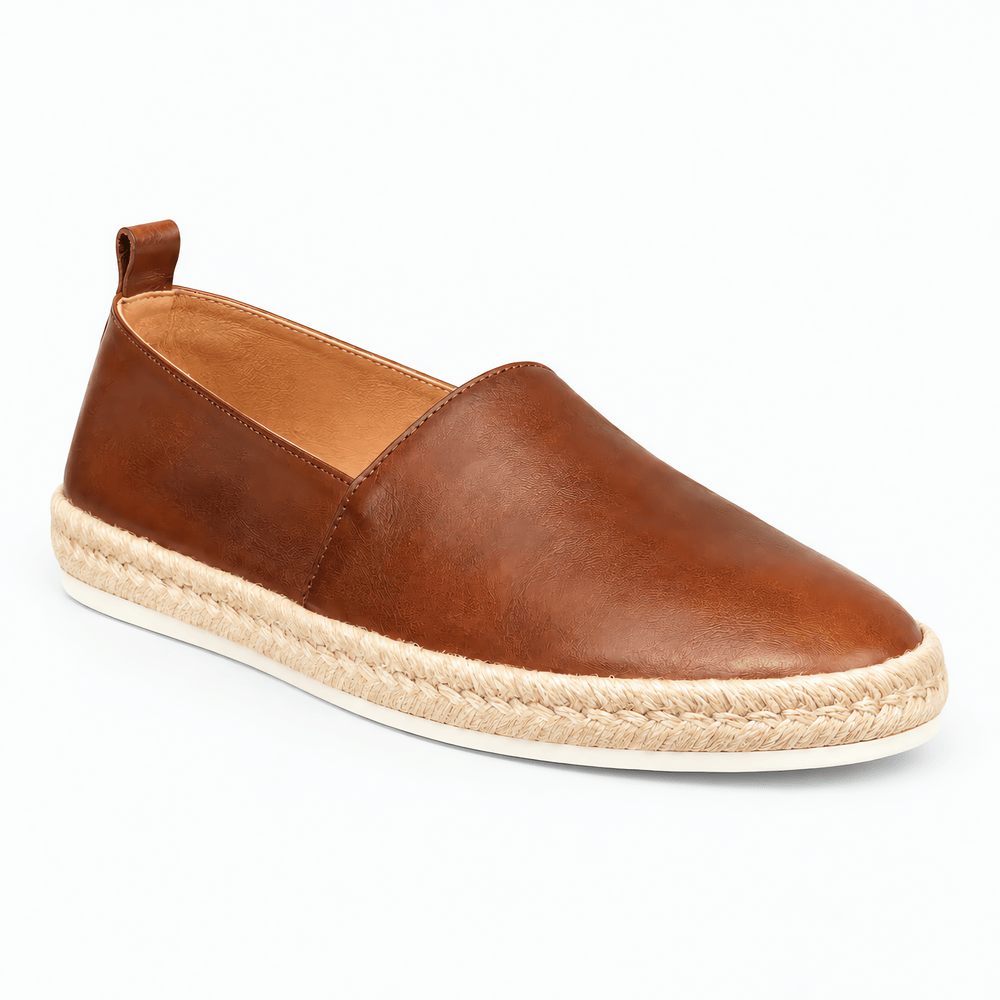 Gentry Morris Brown / 5 Men's Brown Genuine Leather Slip-On Loafers with Jute-Wrapped Midsole