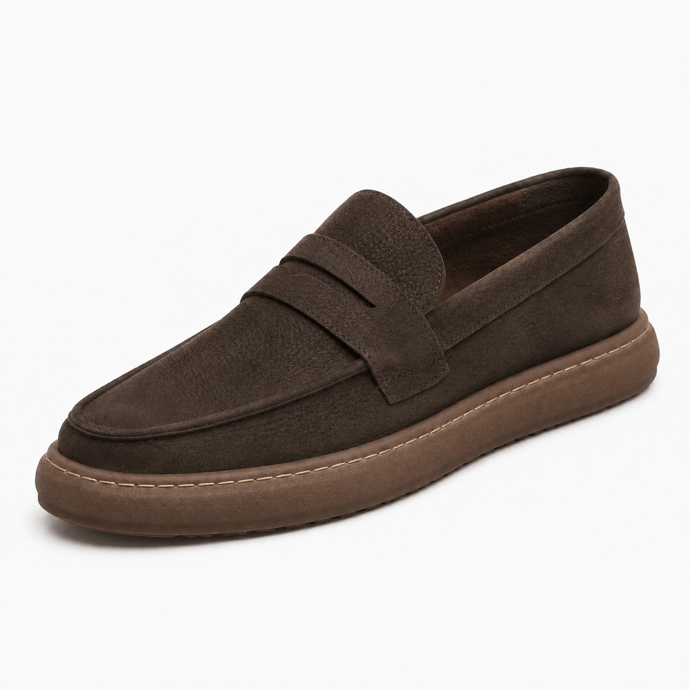 Gentry Morris Brown / 5 Men's Brown Leather Penny Loafers - Slip-On Smart Casual Shoes