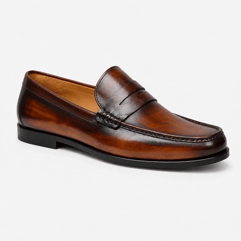 Gentry Morris Brown / 5 Men's Brown Leather Slip-On Penny Loafers