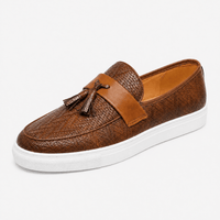 Gentry Morris Brown / 5 Men's Brown Leather Woven Tassel Loafers with White Sole