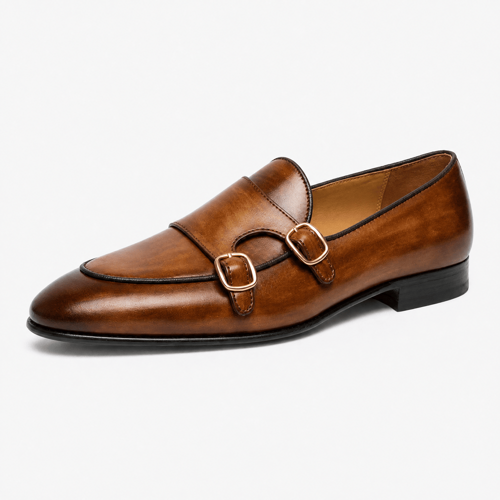 Gentry Morris Brown / 5 Men's Handmade Brown Genuine Leather Double Monk Strap Loafers