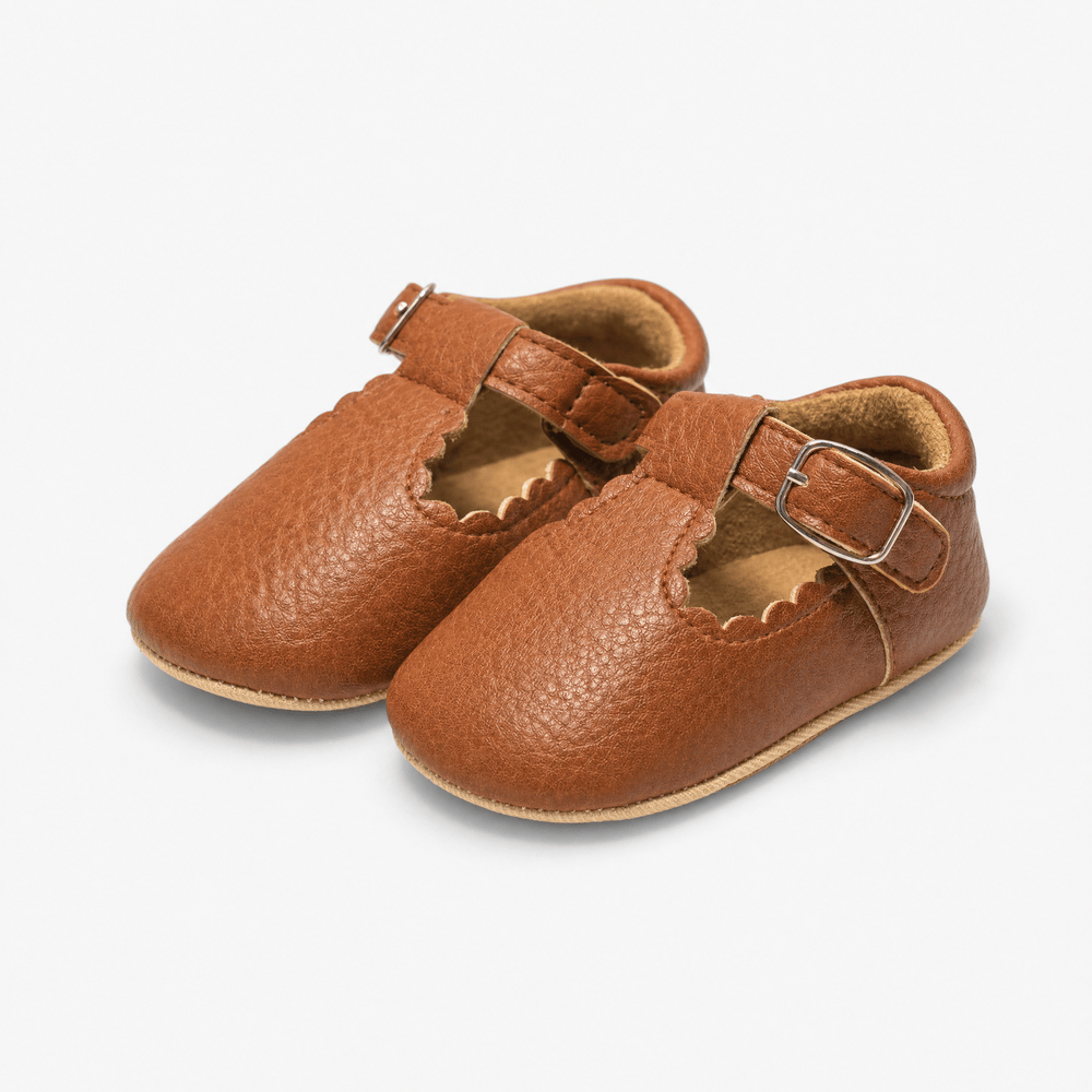 Gentry Morris Brown Buckle Scalloped Baby Loafers