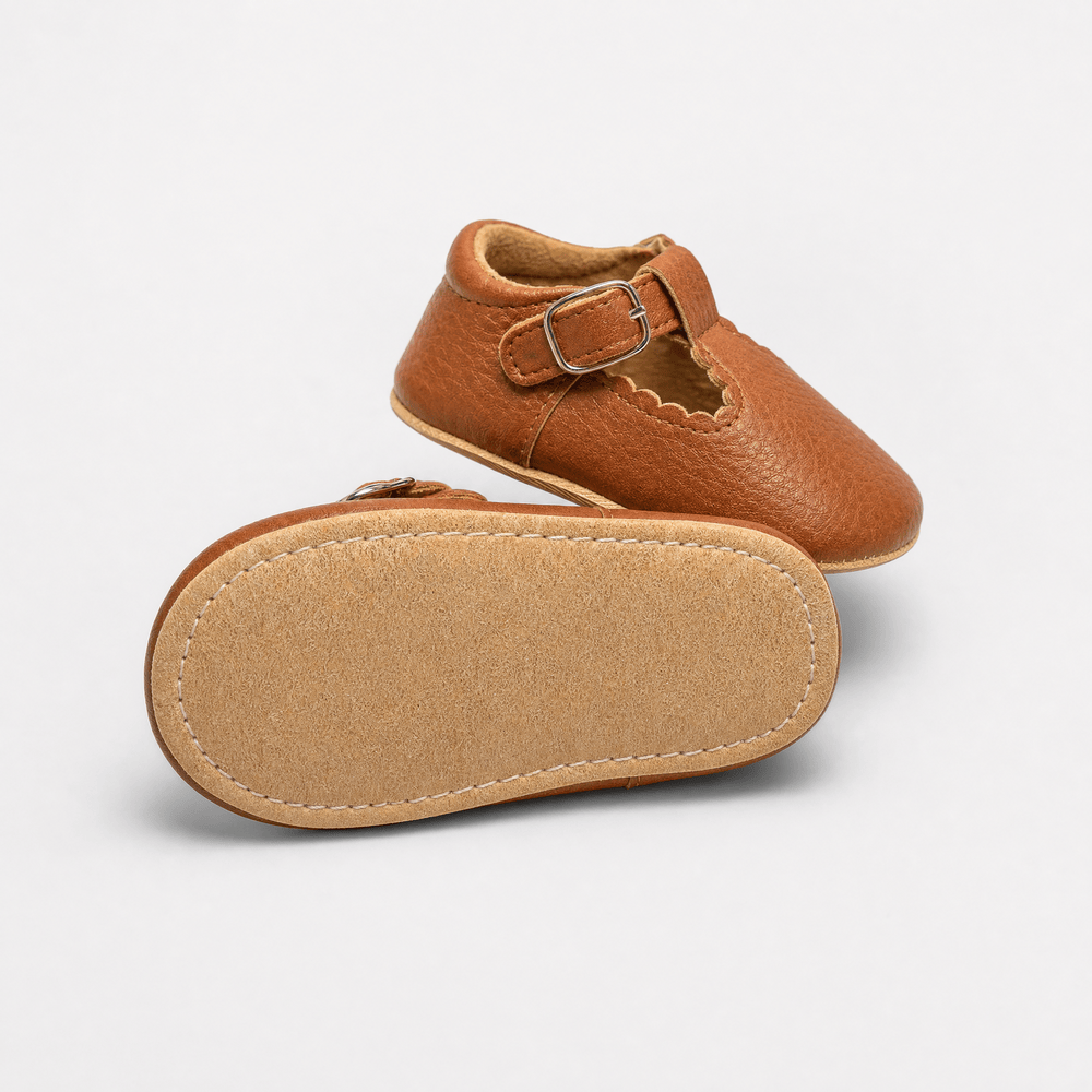 Gentry Morris Brown Buckle Scalloped Baby Loafers