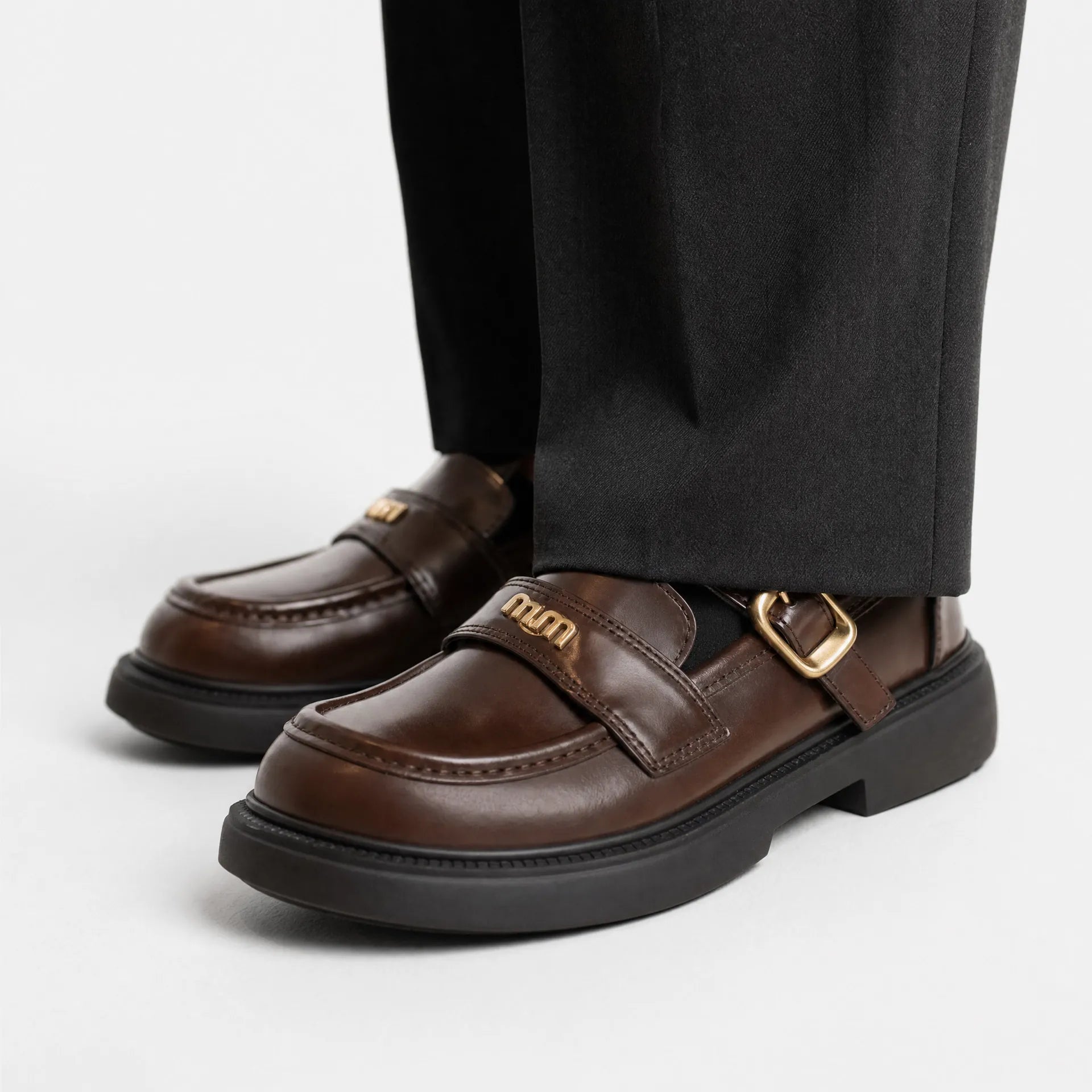 Gentry Morris Brown Chunky Loafers Buckle Strap