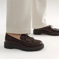 Gentry Morris Brown Chunky Loafers Fringe Bow