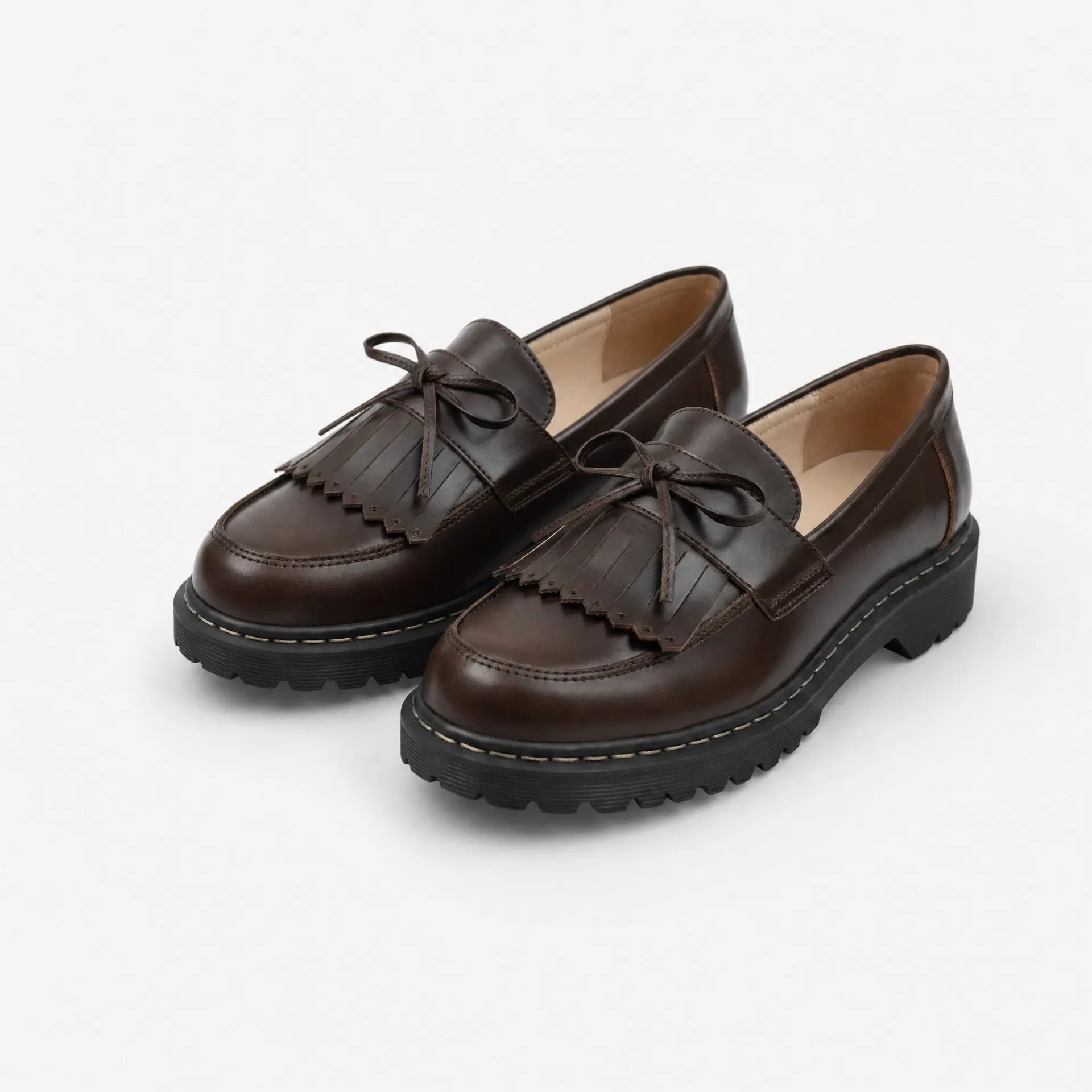 Gentry Morris Brown Chunky Loafers Fringe Bow
