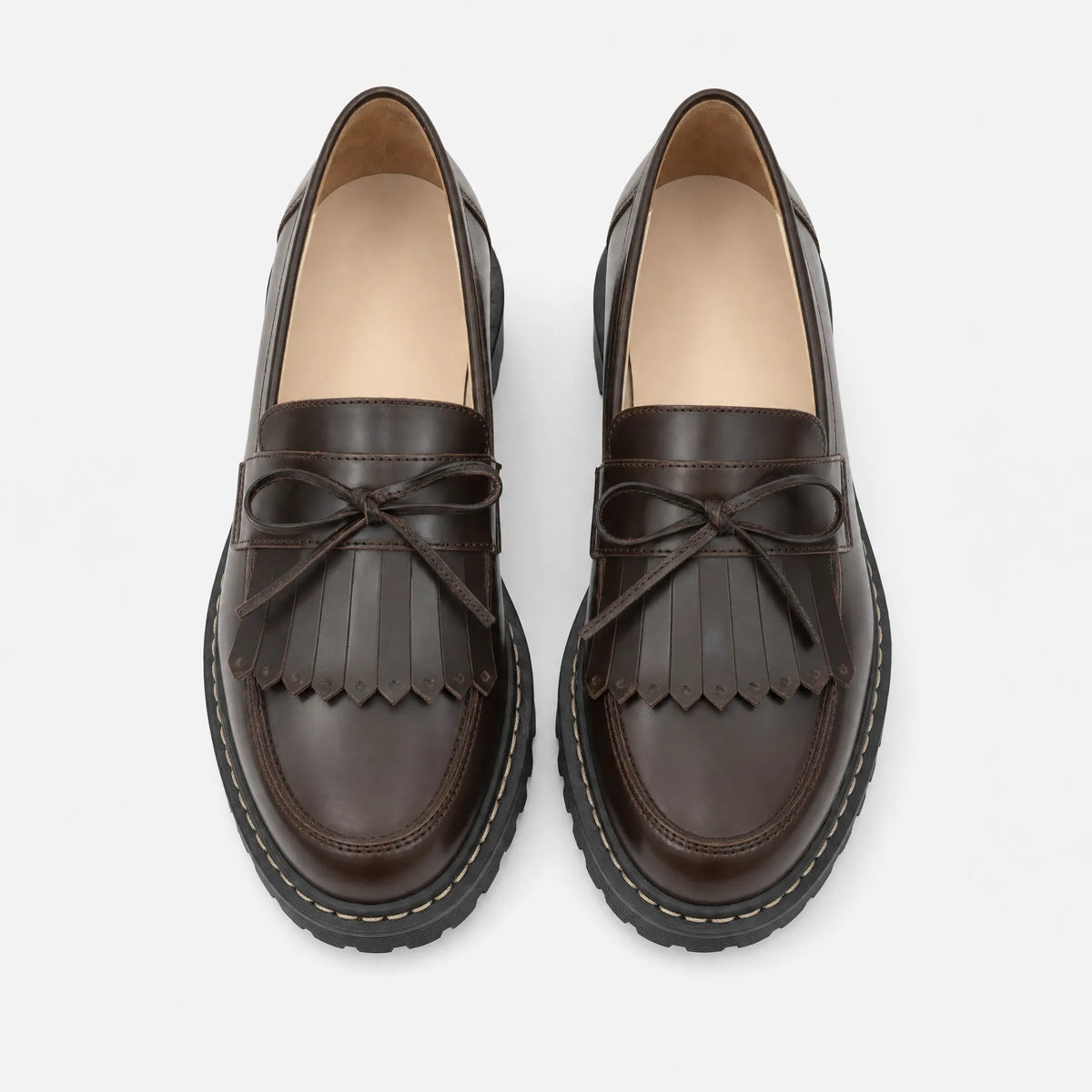 Gentry Morris Brown Chunky Loafers Fringe Bow