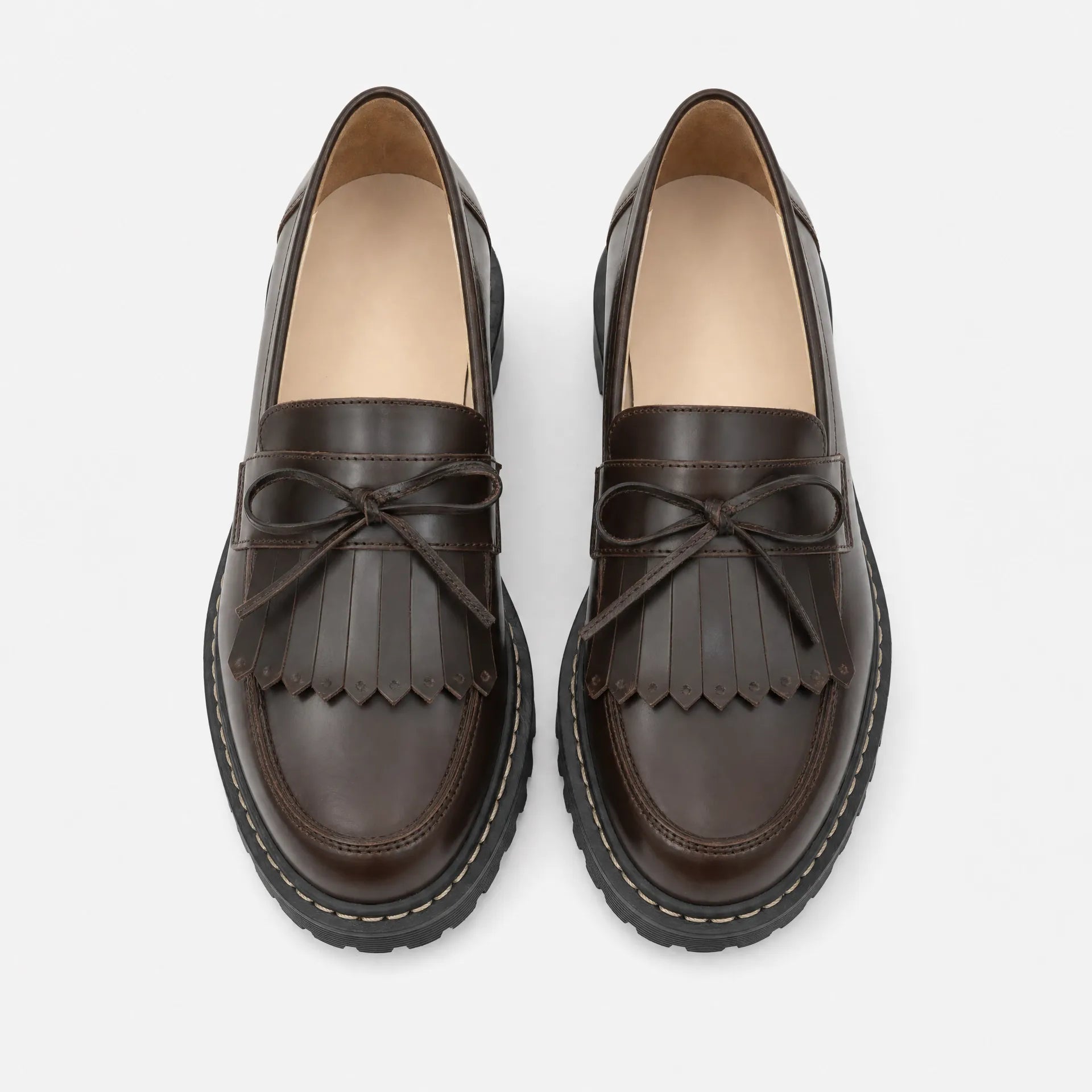 Gentry Morris Brown Chunky Loafers Fringe Bow