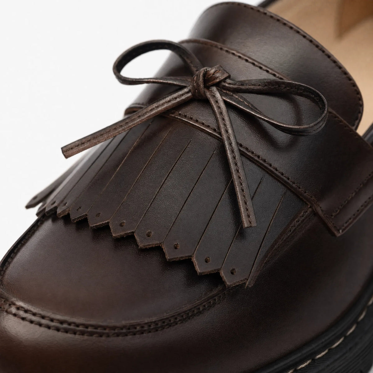 Gentry Morris Brown Chunky Loafers Fringe Bow