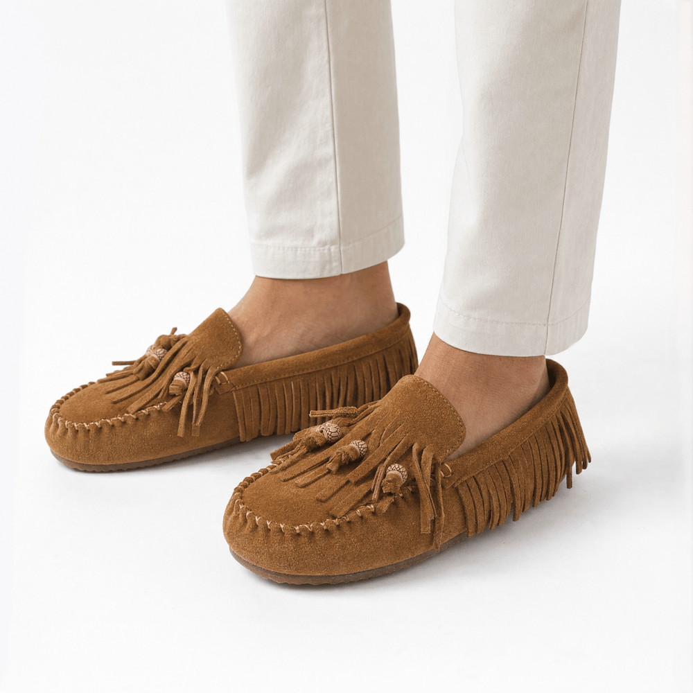 Gentry Morris Brown Suede Loafers Fringe Detail