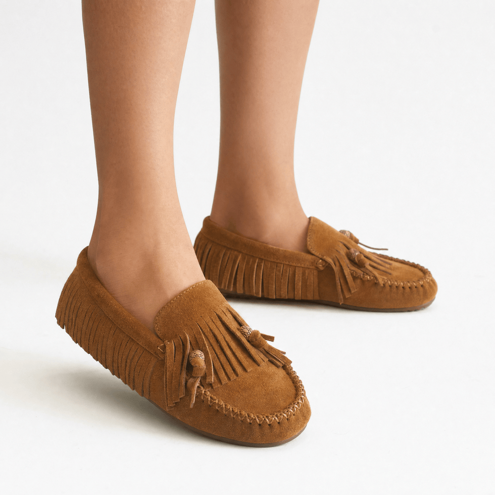 Gentry Morris Brown Suede Loafers Fringe Detail