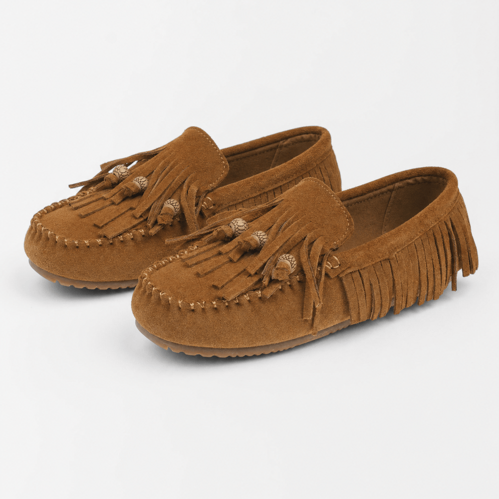 Gentry Morris Brown Suede Loafers Fringe Detail