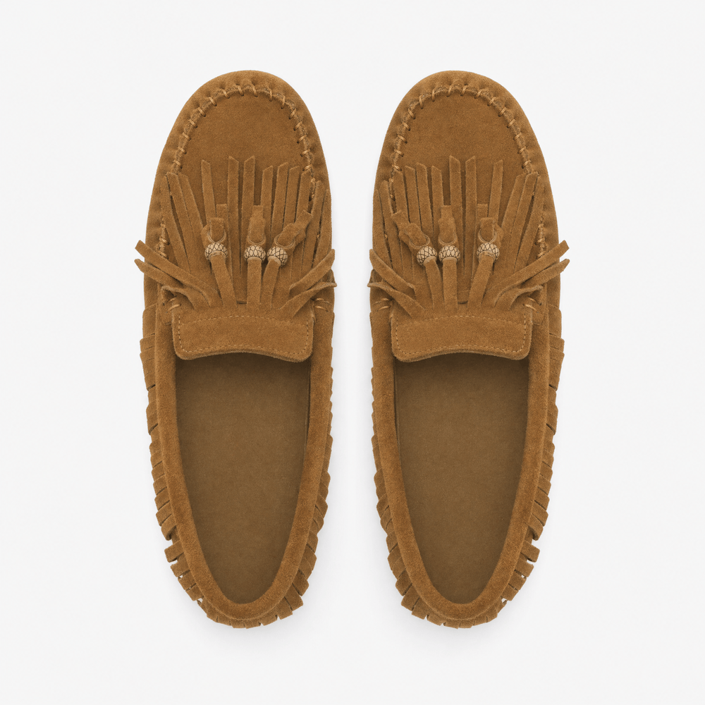 Gentry Morris Brown Suede Loafers Fringe Detail