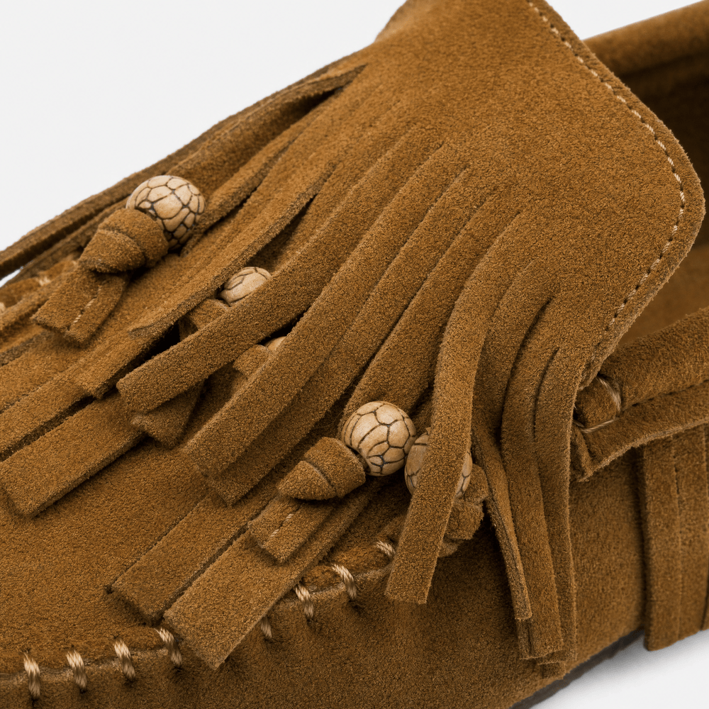 Gentry Morris Brown Suede Loafers Fringe Detail