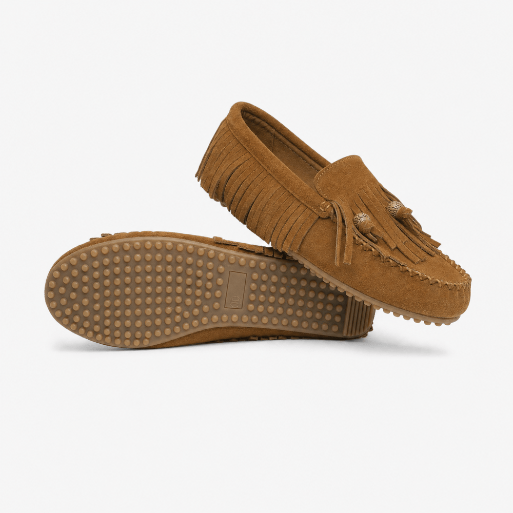 Gentry Morris Brown Suede Loafers Fringe Detail
