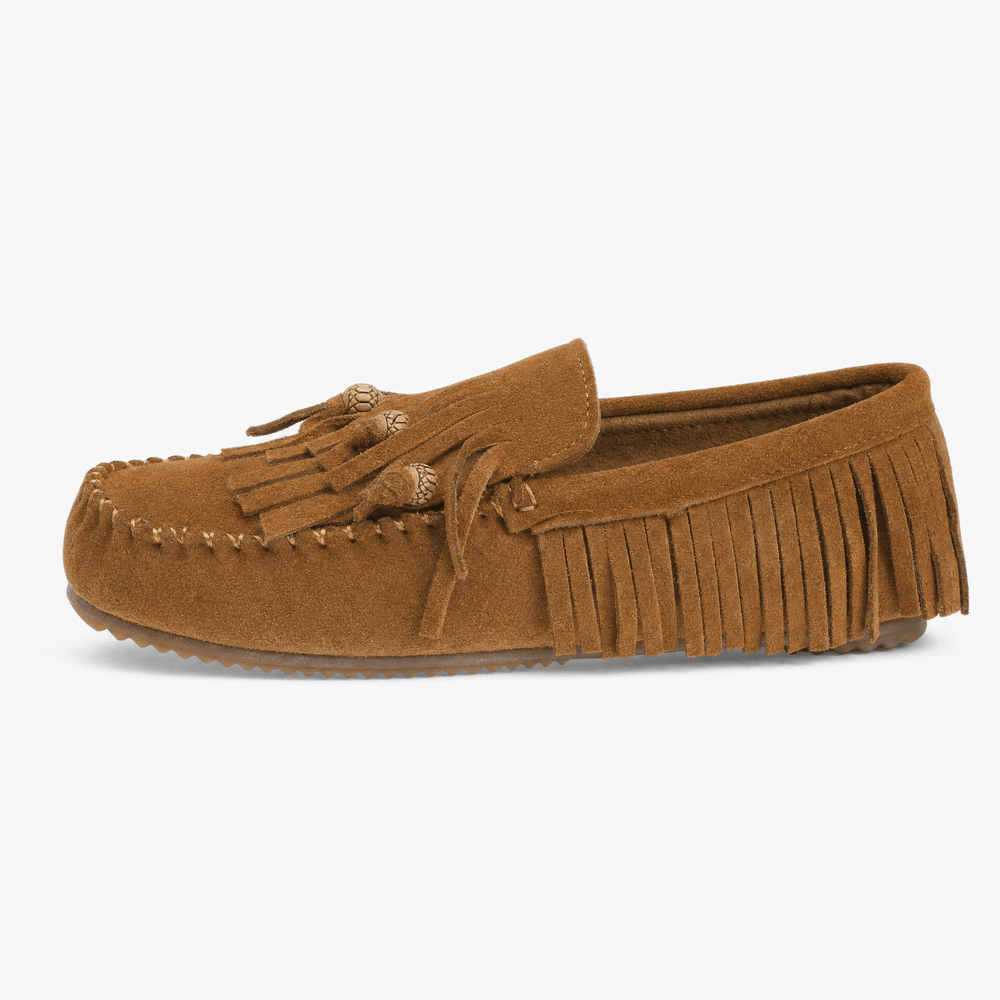 Gentry Morris Brown Suede Loafers Fringe Detail