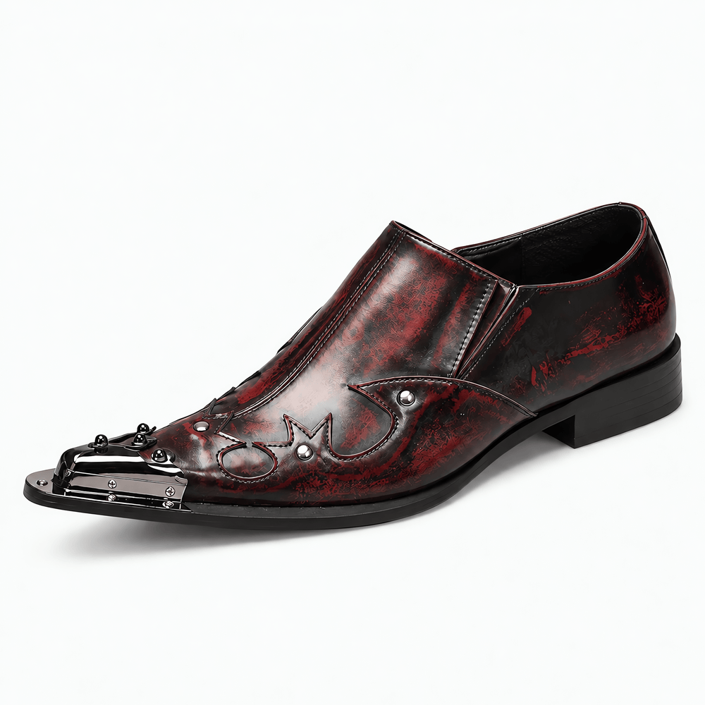 Gentry Morris Burgundy / 3 Men's Burgundy Patent Leather Slip-On Loafers with Metal Toe Cap