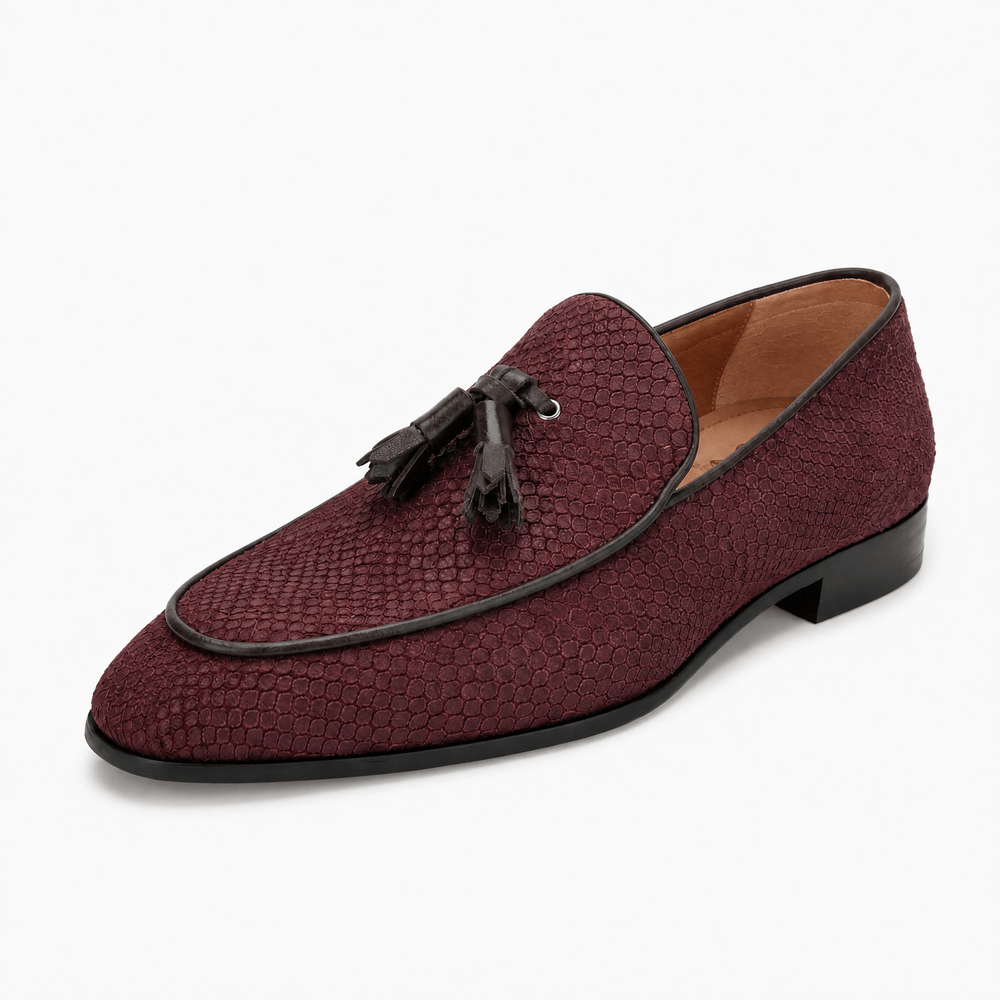 Gentry Morris Burgundy / 5 Men's Navy Blue Embossed Leather Tassel Loafers