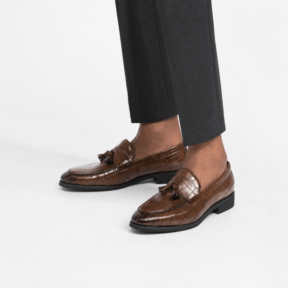 Gentry Morris Embossed Tassel Loafers Square Toe