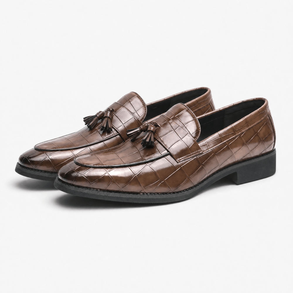 Gentry Morris Embossed Tassel Loafers Square Toe