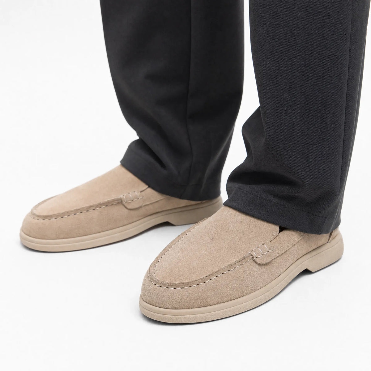 Gentry Morris Flat Suede Loafers Stitched Detail