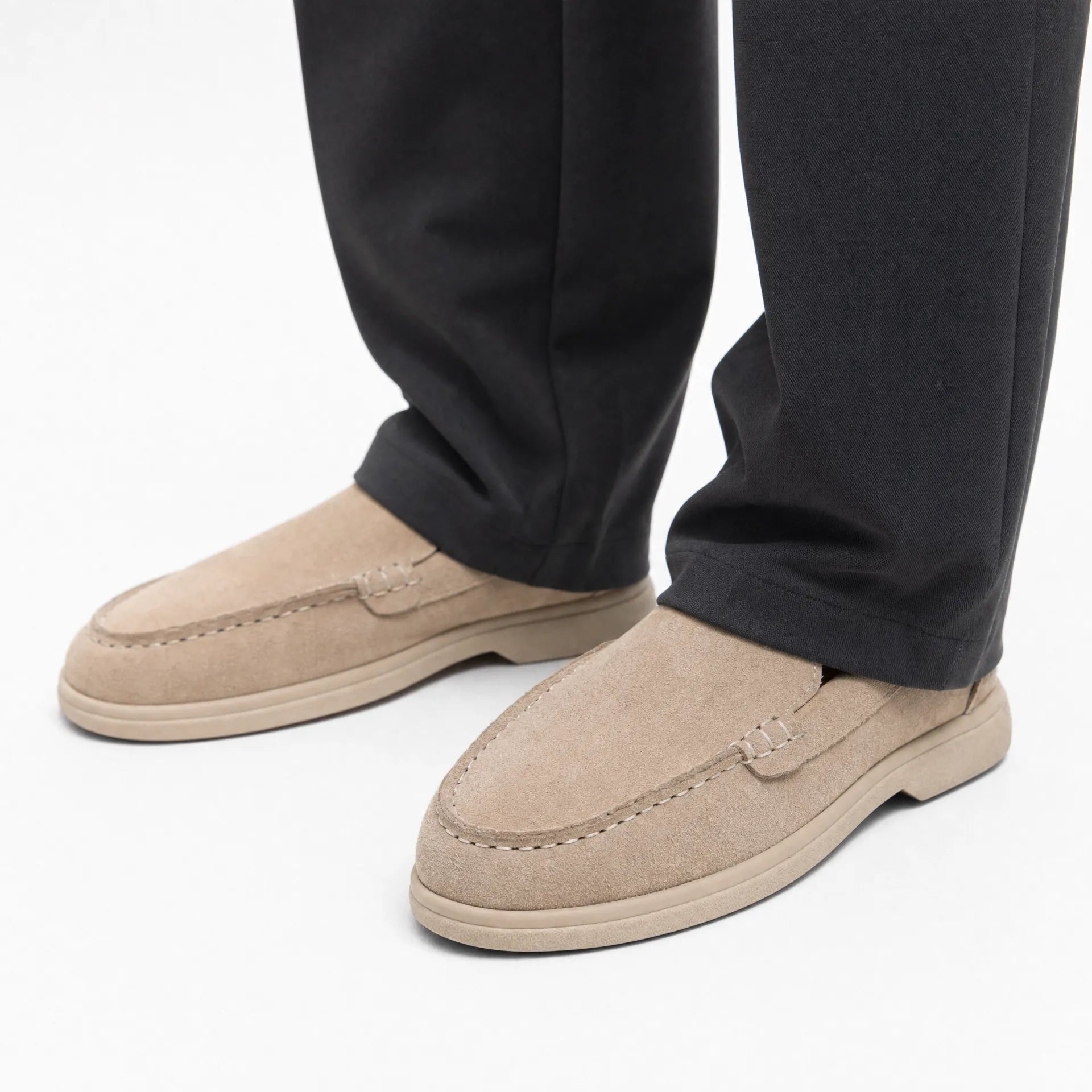Gentry Morris Flat Suede Loafers Stitched Detail