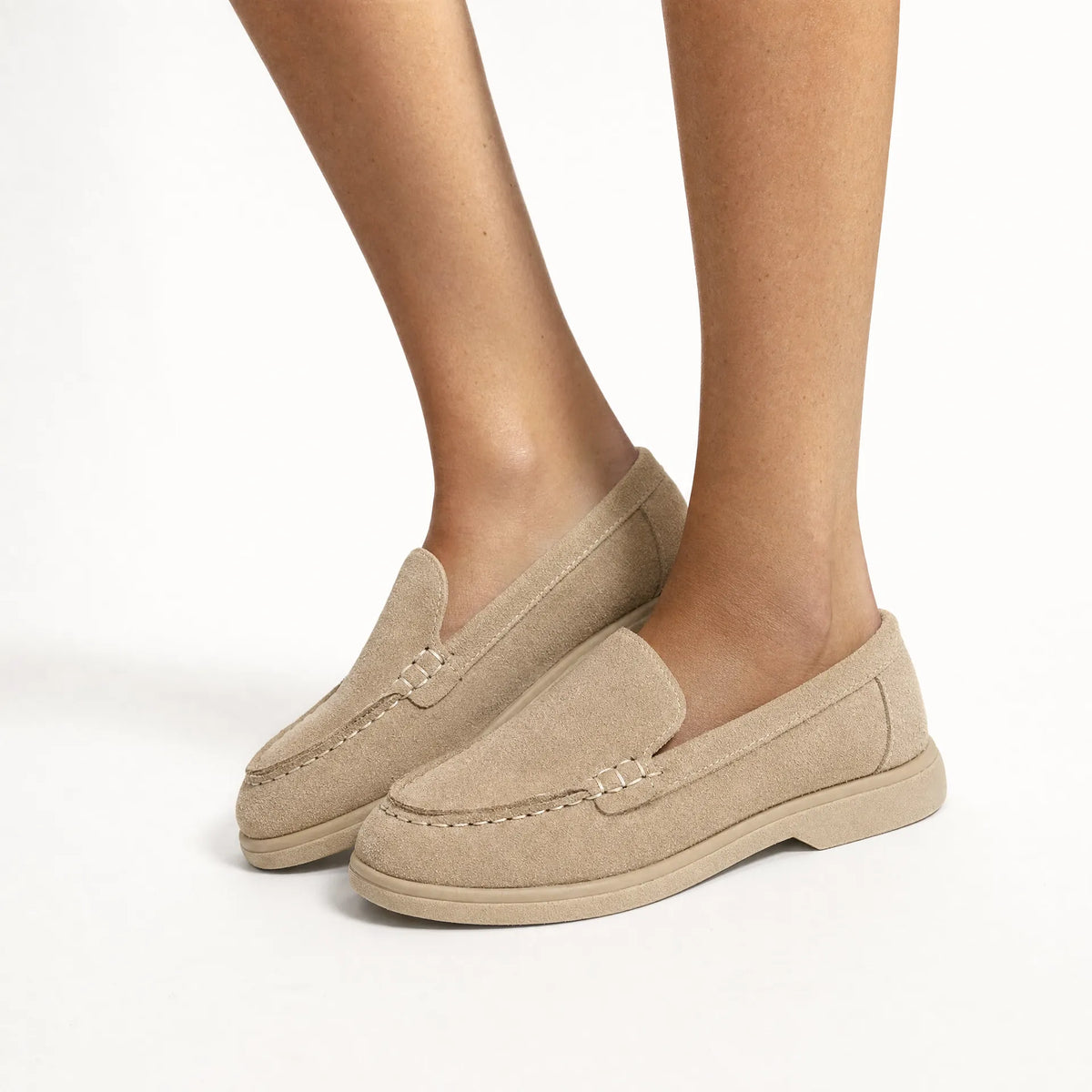 Gentry Morris Flat Suede Loafers Stitched Detail
