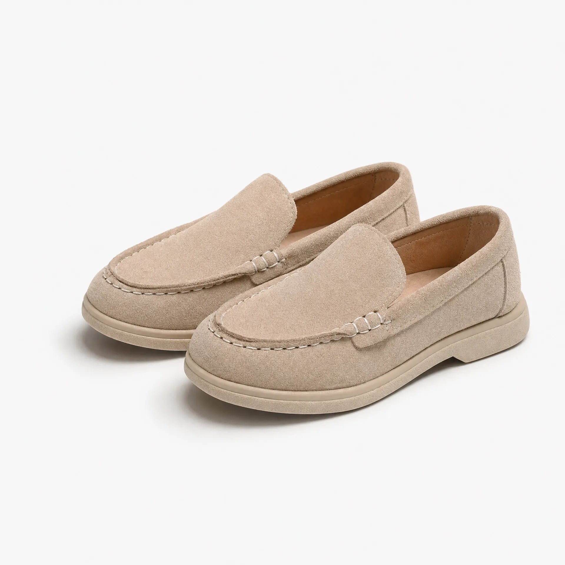 Gentry Morris Flat Suede Loafers Stitched Detail