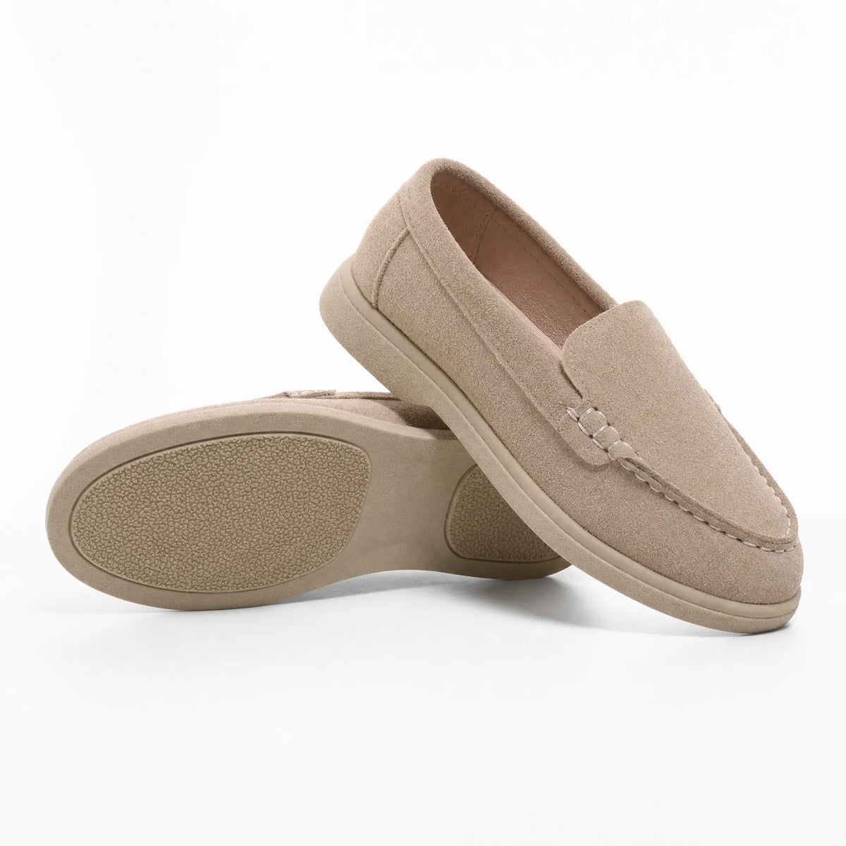 Gentry Morris Flat Suede Loafers Stitched Detail