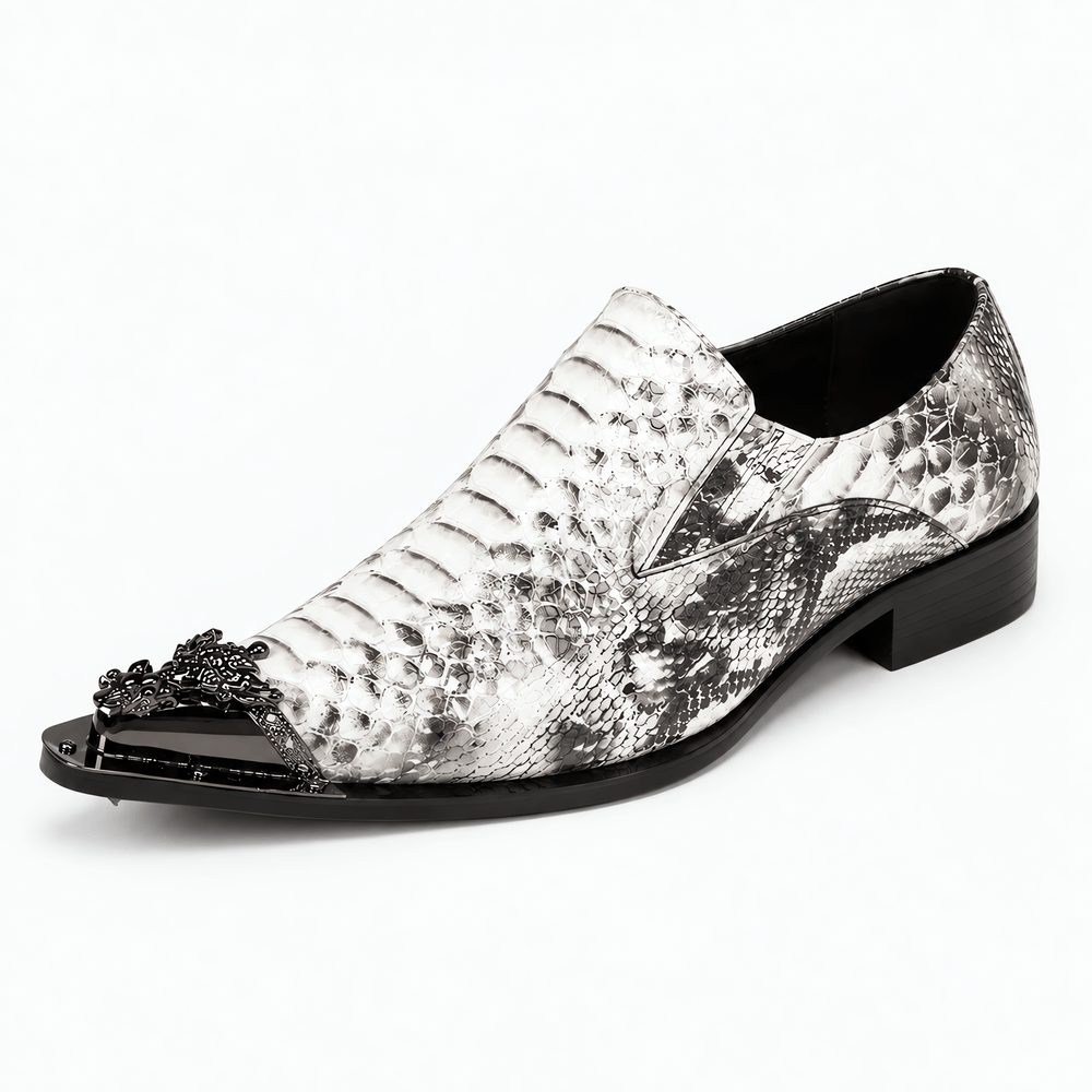 Gentry Morris Grey / 3 Men's Grey Snakeskin Patent Leather Pointed Toe Slip-On Loafers