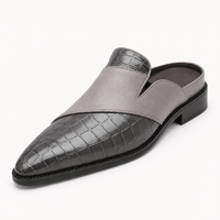Gentry Morris Grey / 5 Men's Grey Croc-Embossed Backless Pointed Toe Loafers