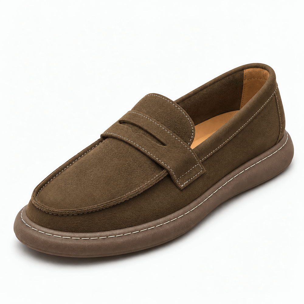Gentry Morris Khaki / 5 Men's Brown Leather Penny Loafers - Slip-On Smart Casual Shoes