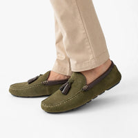 Gentry Morris Khaki Suede Tassel Driving Loafers