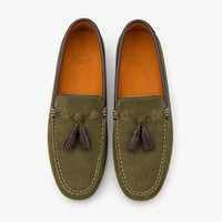 Gentry Morris Khaki Suede Tassel Driving Loafers