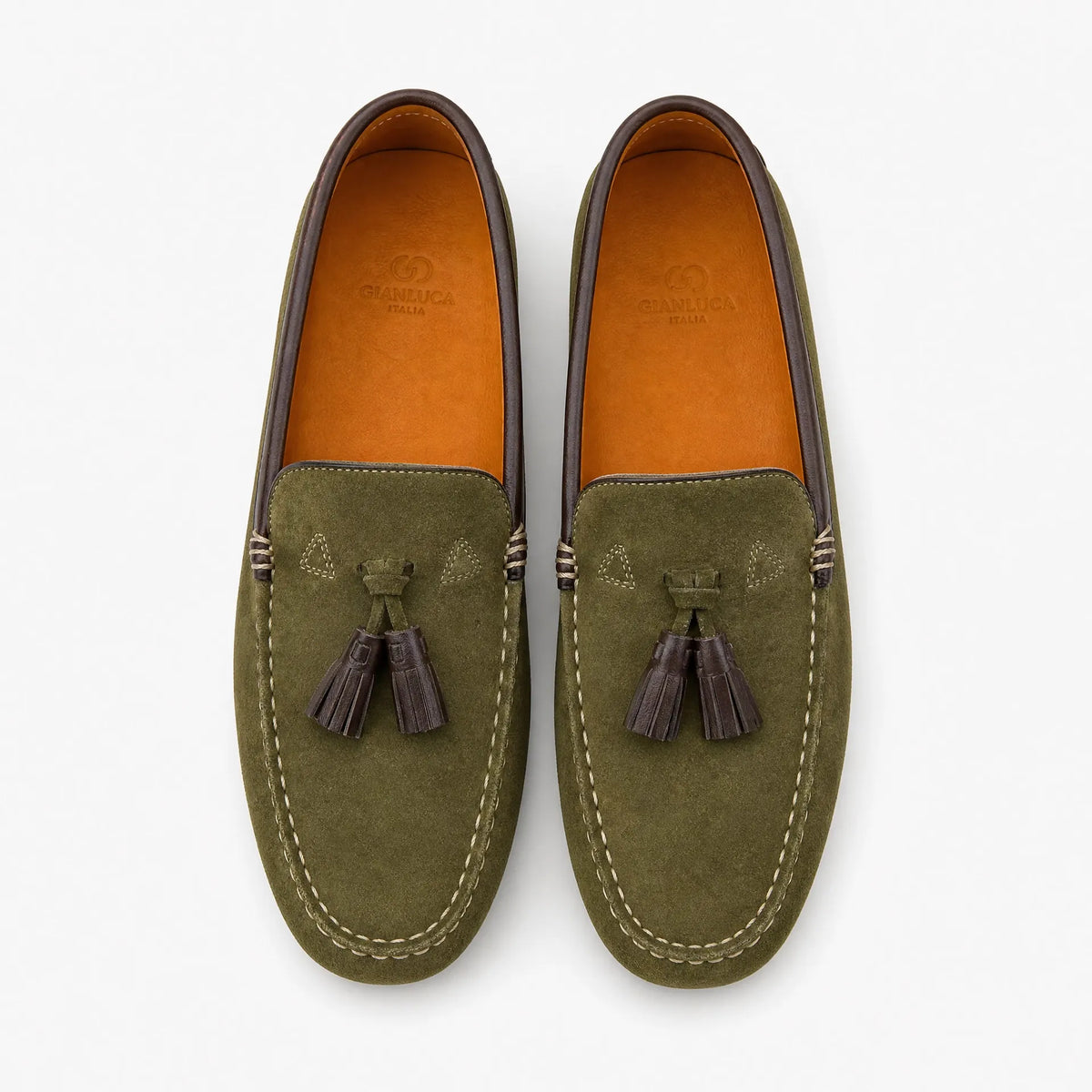 Gentry Morris Khaki Suede Tassel Driving Loafers