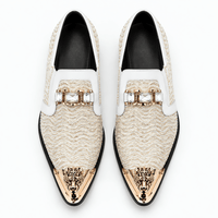 Gentry Morris Men's Beige Woven Slip-On Loafers with Gold Toe Cap