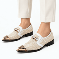 Gentry Morris Men's Beige Woven Slip-On Loafers with Gold Toe Cap