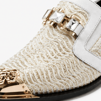 Gentry Morris Men's Beige Woven Slip-On Loafers with Gold Toe Cap