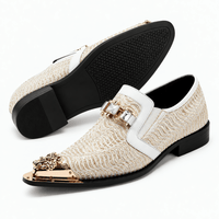 Gentry Morris Men's Beige Woven Slip-On Loafers with Gold Toe Cap