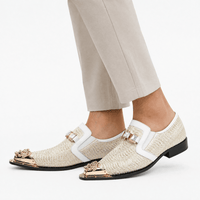 Gentry Morris Men's Beige Woven Slip-On Loafers with Gold Toe Cap