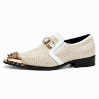 Gentry Morris Men's Beige Woven Slip-On Loafers with Gold Toe Cap