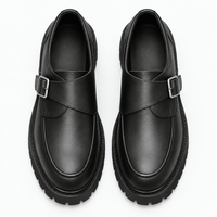 Gentry Morris Men's Black Monk Strap Platform Loafers with Chunky Lug Sole