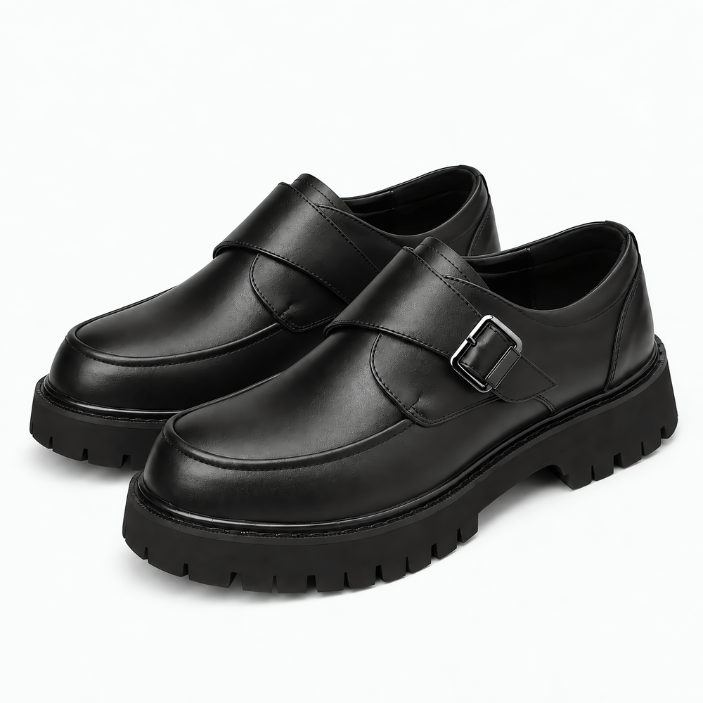 Gentry Morris Men's Black Monk Strap Platform Loafers with Chunky Lug Sole