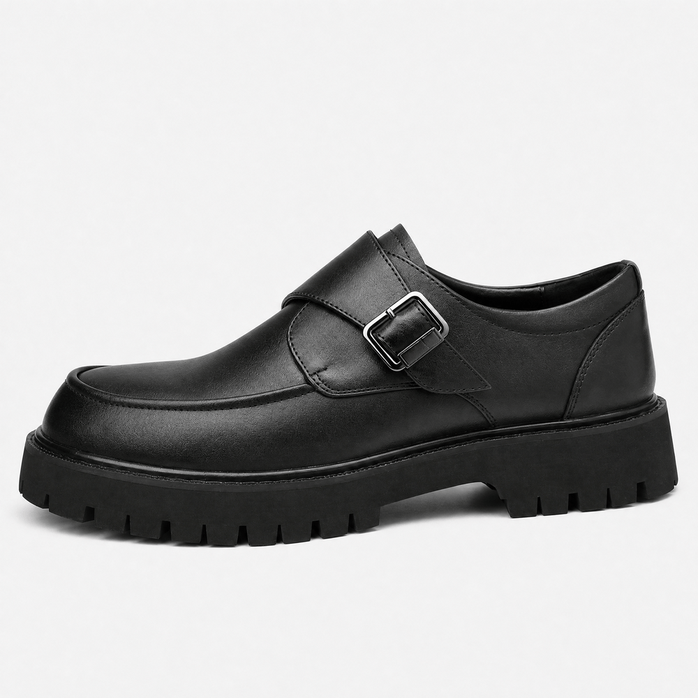 Gentry Morris Men's Black Monk Strap Platform Loafers with Chunky Lug Sole
