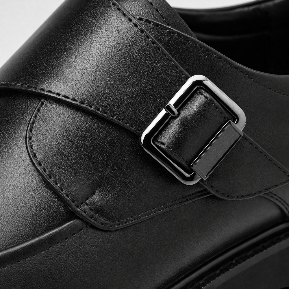 Gentry Morris Men's Black Monk Strap Platform Loafers with Chunky Lug Sole