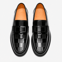 Gentry Morris Men's Black Patent Leather Slip-On Loafers with Checkerboard Vamp