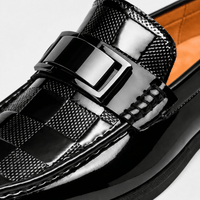 Gentry Morris Men's Black Patent Leather Slip-On Loafers with Checkerboard Vamp