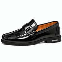 Gentry Morris Men's Black Patent Leather Slip-On Loafers with Checkerboard Vamp