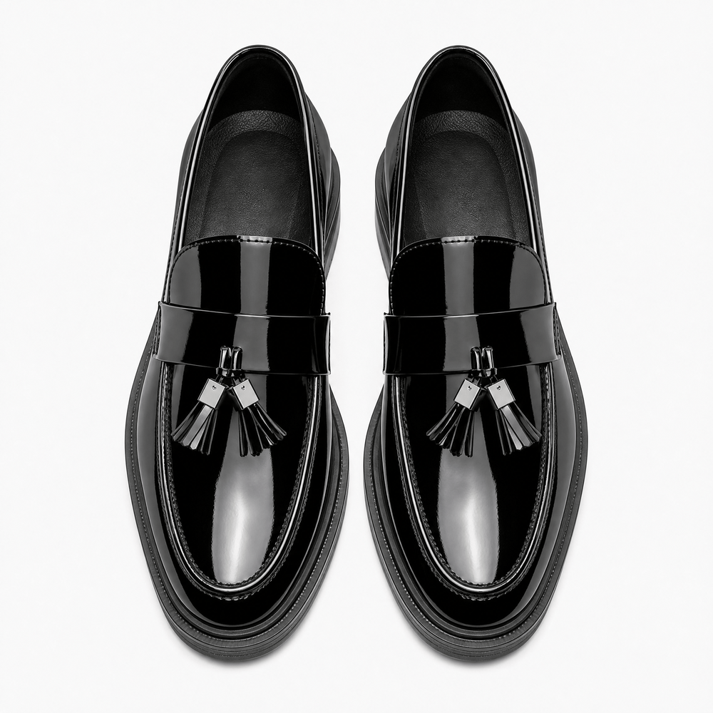 Gentry Morris Men's Black Patent Leather Tassel Loafers