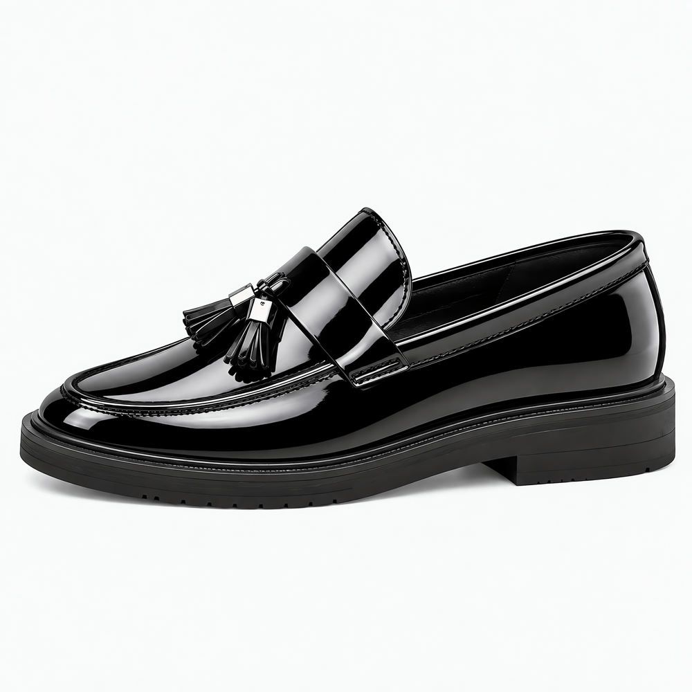 Gentry Morris Men's Black Patent Leather Tassel Loafers